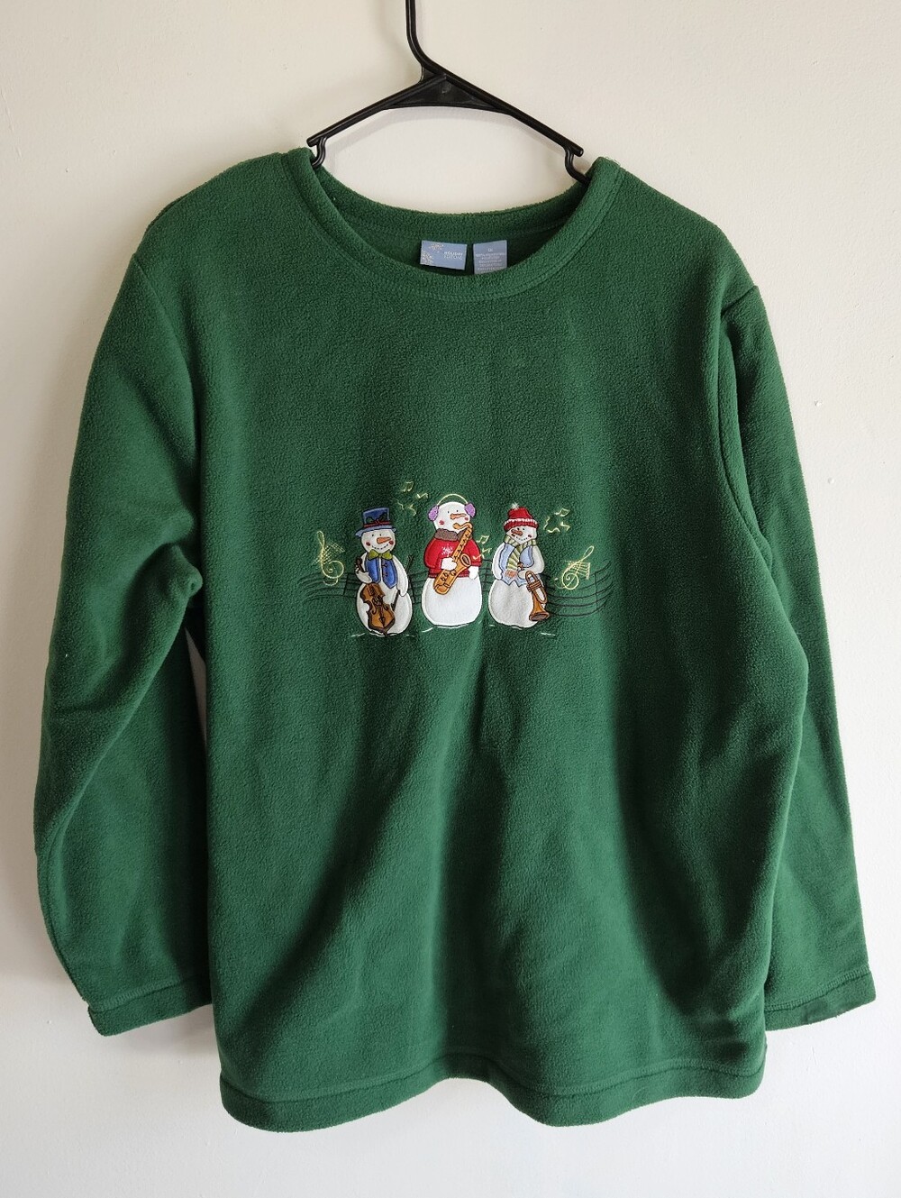 Holiday Editions Vintage Green Fleece Christmas Sweatshirt Embroidered Snowmen